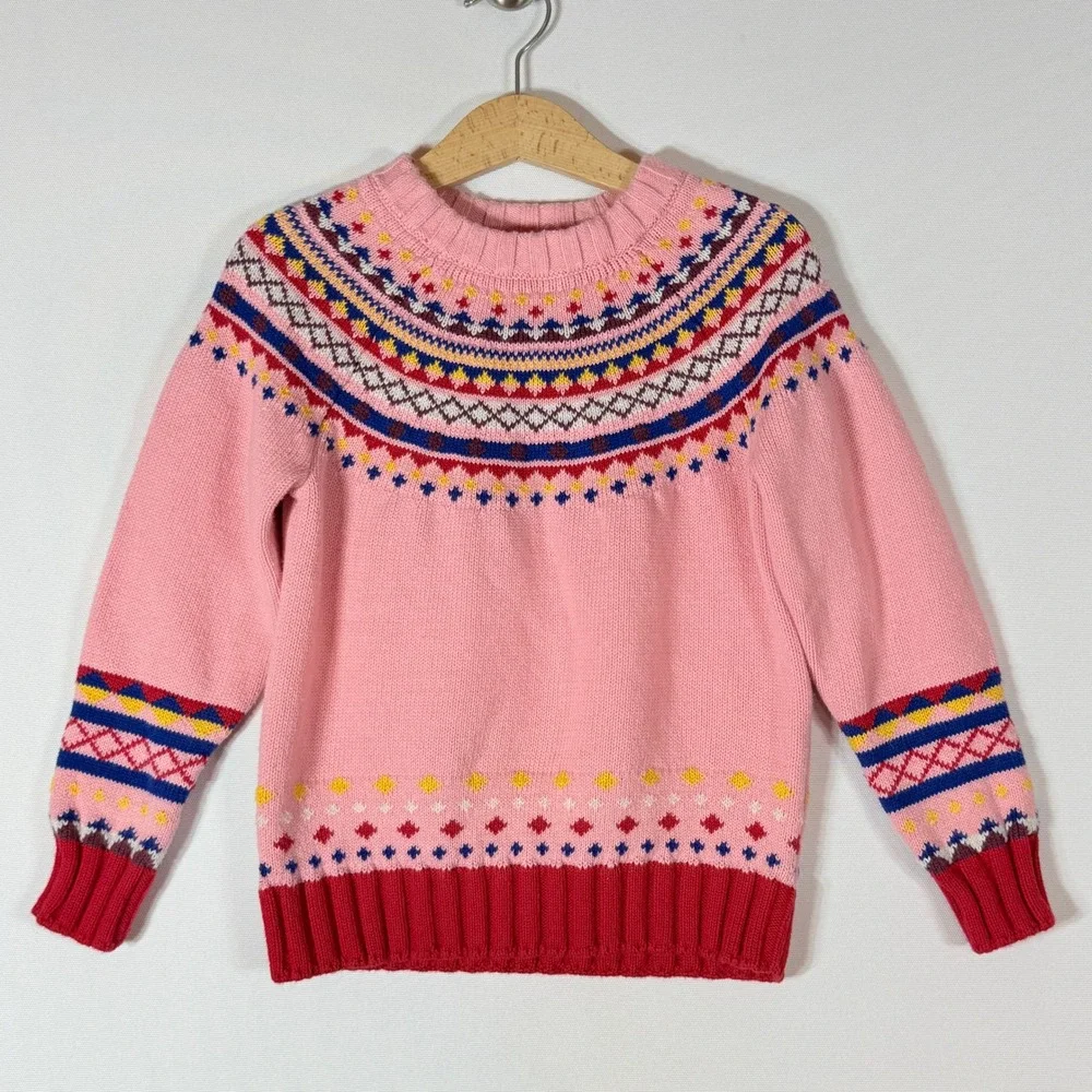 Hanna Andersson Girls 110 5 Sweater Fair Isle Pink‎ Knit Pullover Coquette Sweet